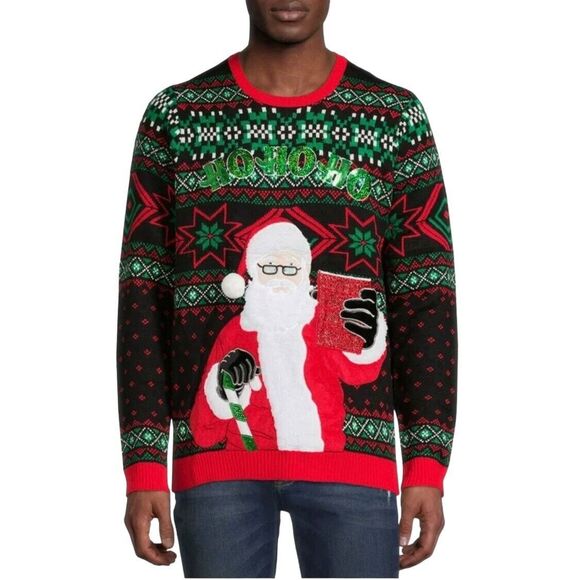 Ugly Christmas Sweater Santa Claus Red Party Cup Pocket Holiday Fun Size Large - Picture 5 of 16